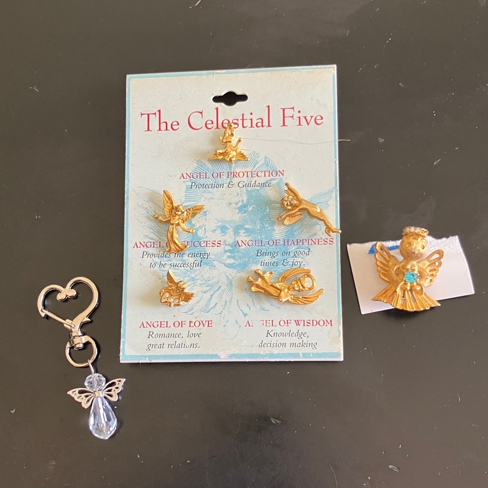 Gold Angel Brooch Set